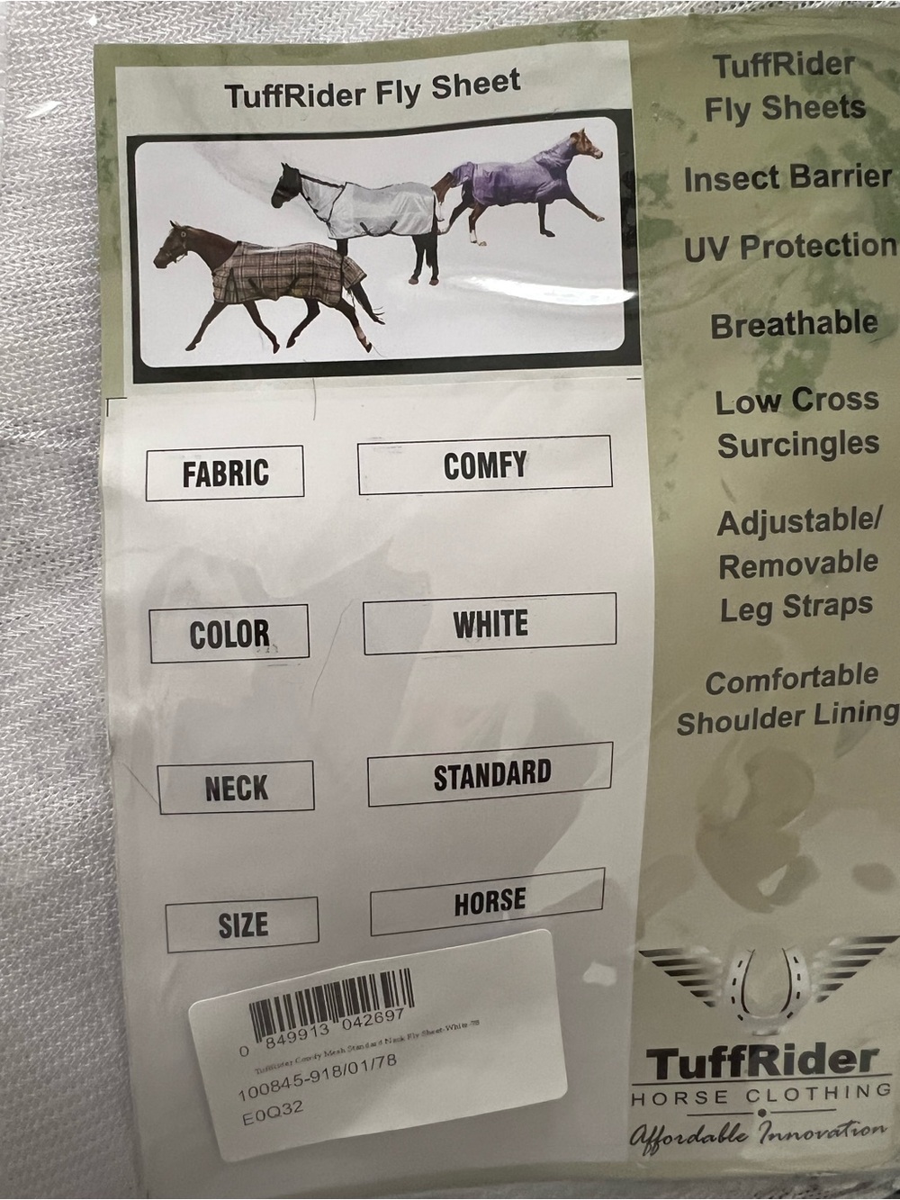 TuffRider White Fly Sheet for Horses